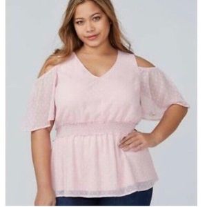 LANE BRYANT CLIP DOT COLD SHOULDER BLOUSE
